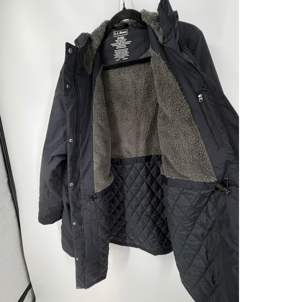 LL Bean Womens 3X‎ Black Hooded Parka Jacket Fleece Lined Quilted Insulated Coat - Picture 9 of 9